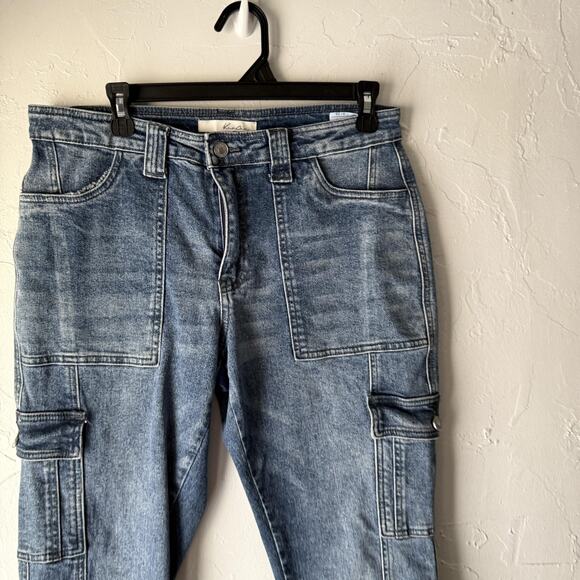 Kancan Jeans Womens 9 28 Cargo Utility‎ Denim Straight Leg Pocket Stretch Pants - Picture 2 of 9